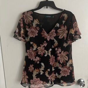Ralph Lauren Black and Pink Floral Blouse